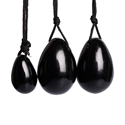 Gemhub Negra Obsidiana Yoni Egg Massage Stone 3PCS Natural Chakra Healing Yoga Ejercicio Huevos Para entrenar músculos pélvicos Ejercicio Kegel