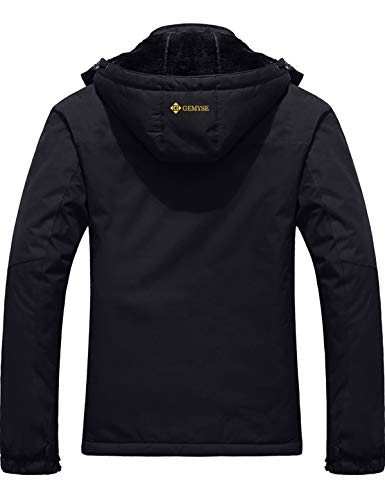 GEMYSE Chaqueta de esquí Impermeable de montaña para Hombre Abrigo de Invierno al Aire Libre de Lana a Prueba de Viento con Capucha (Negro,M)