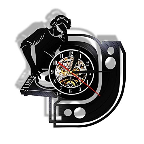 Generic Brands Disco de Vinilo Reloj de Pared Mezcla de DJ CD Record Clock Negro Hollow Record De Vinilo Reloj De Pared Estilo Antiguo Que Cuelga Reloj para Hogar Decoración 12 Pulgadas