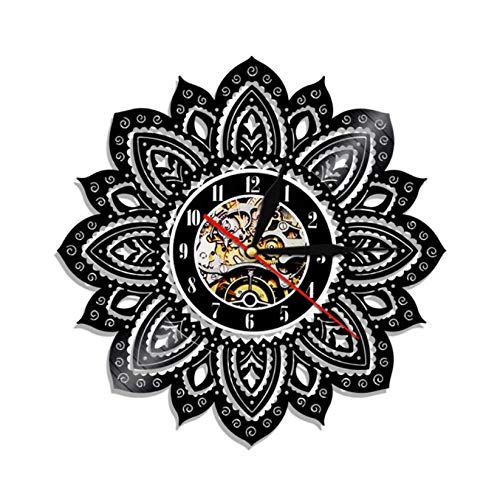 Generic Brands Relojes de Pared Mandala de Loto Disco de Vinilo Retro Pegatina Pared Modernos DIY de Adhesivo de Etiqueta de Decoración llenado Vacía 12 Pulgada(Sin Luces)