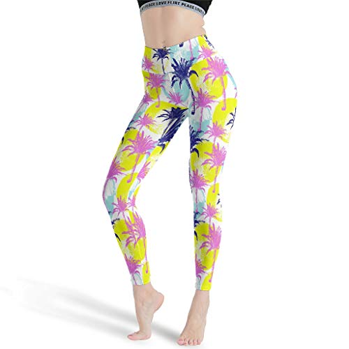 Genérico marca tropical de la selva tropical de la palma de las mujeres de arte polainas de cintura alta yoga pantalones de pilates ropa capris medias para ciclismo blanco l