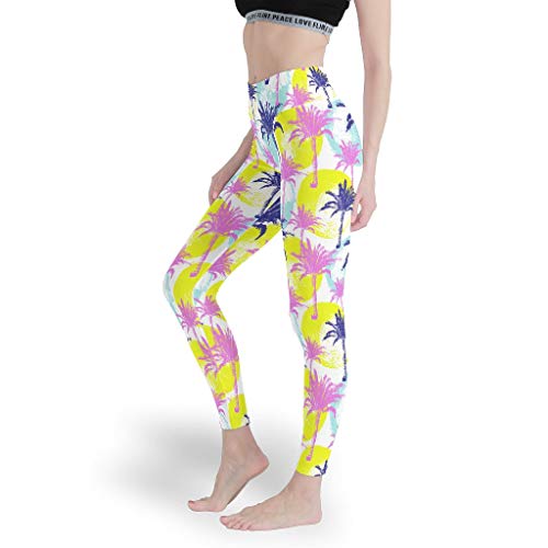 Genérico marca tropical de la selva tropical de la palma de las mujeres de arte polainas de cintura alta yoga pantalones de pilates ropa capris medias para ciclismo blanco l