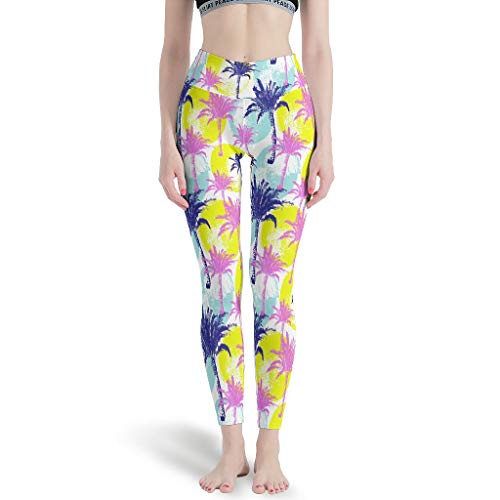 Genérico marca tropical de la selva tropical de la palma de las mujeres de arte polainas de cintura alta yoga pantalones de pilates ropa capris medias para ciclismo blanco l