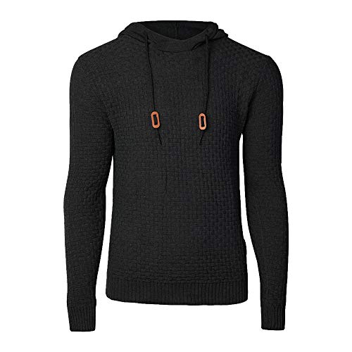 Genfien Sudadera con Capucha de Manga Larga para Hombre Camisetas con Cuello Embudo Cuadros Jacquard de Punto Grueso Casual Deportiva Camisa de Entrenamiento