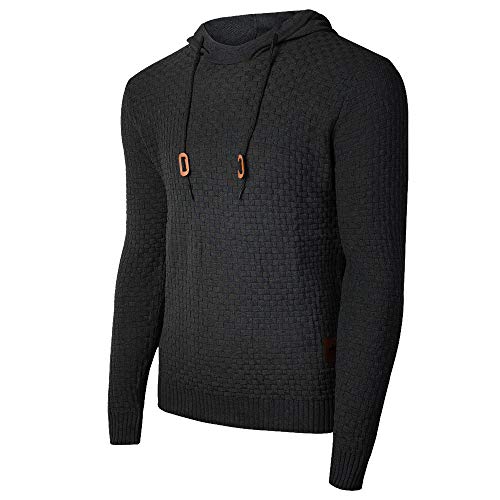 Genfien Sudadera con Capucha de Manga Larga para Hombre Camisetas con Cuello Embudo Cuadros Jacquard de Punto Grueso Casual Deportiva Camisa de Entrenamiento