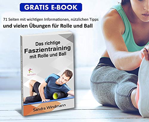 Genialfit 2en1 rodillo de espuma para masaje miofascial de músculos y tejido conectivo, rodillo de espuma para yoga y pilates, el juego incluye el libro electrónico gratuito, dureza media y suave