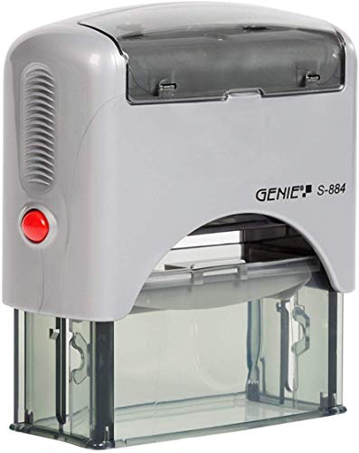 Genie S-884 - Sello autoentintable (5 líneas personalizables, incluye accesorios y almohadillas), color plateado y negro Genie S-884 - Sello autoentintable (5 líneas personalizables, incluye accesorios y almohadillas), color plateado y negro