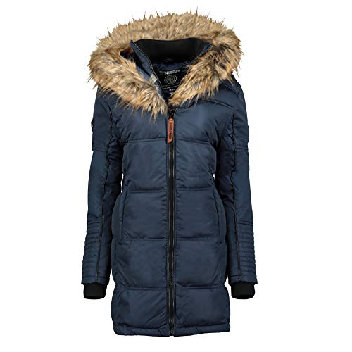 Geographical Norway Belissima - Chaqueta de invierno para mujer con capucha de piel XL azul marino XXL