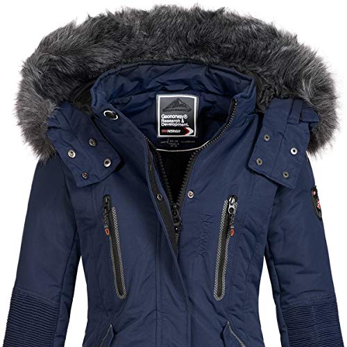 Geographical Norway - Chaqueta Coracle/Coraly de invierno para mujer con capucha de pelo, XL Navy II. M Geographical Norway - Chaqueta Coracle/Coraly de invierno para mujer con capucha de pelo, XL Navy II. M