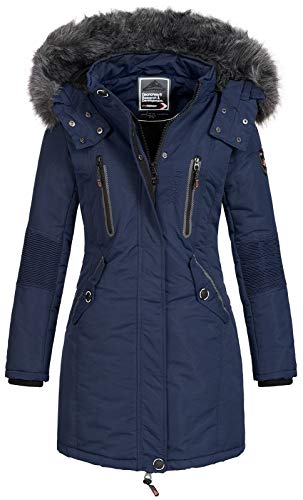 Geographical Norway - Chaqueta Coracle/Coraly de invierno para mujer con capucha de pelo, XL Navy II. M Geographical Norway - Chaqueta Coracle/Coraly de invierno para mujer con capucha de pelo, XL Navy II. M