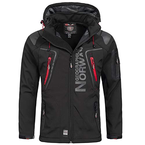 Geographical Norway - Chaqueta cortavientos para hombre, modelo: Techno, chaqueta de entretiempo con capucha, impermeable y funcional, anorak para exterior, vacaciones, otoño, invierno Negro XL