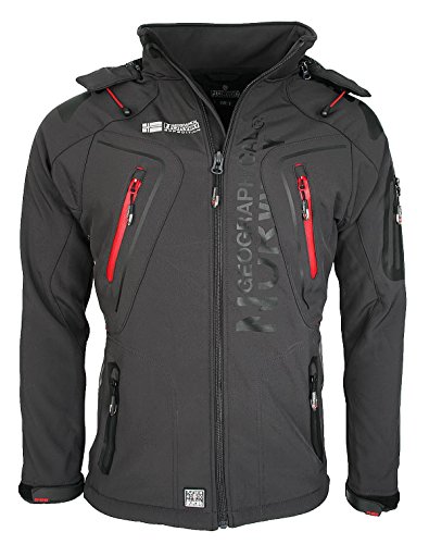 Geographical Norway Techno - Chaqueta flexible para hombre, con capucha desmontable gris S Geographical Norway Techno - Chaqueta flexible para hombre, con capucha desmontable gris S