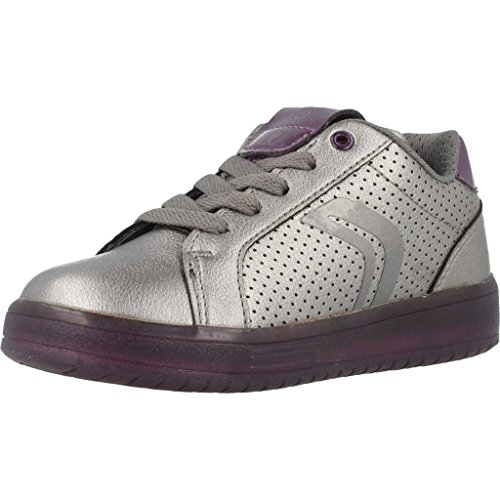 Geox J KOMMODOR Girl A, Zapatillas Niñas, Plateado (Dk Silver/Prune), 34 EU