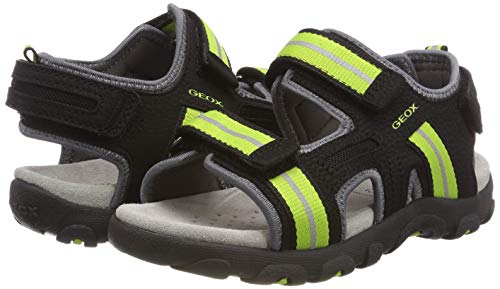 Geox JR Sandal Strada A, Sandalias con Punta Abierta Niños, Black (Black/Lime Green C9b3s), 28 EU