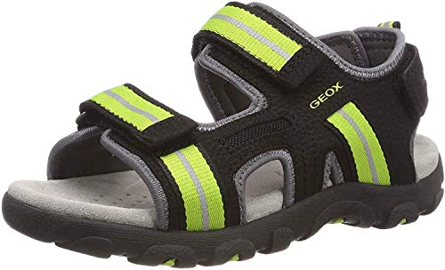 Geox JR Sandal Strada A, Sandalias con Punta Abierta Niños, Black (Black/Lime Green C9b3s), 28 EU