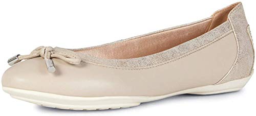 Geox Mujer Bailarinas, Merceditas D Charlene, señora Bailarinas Clásicas, Zapatos Planos,Zapatos del Verano,Elegante,Beige/LT Gold,37 EU / 4 UK