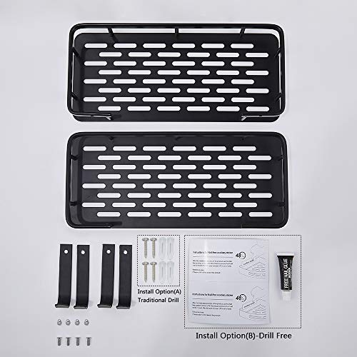 GERUIKE Cesta Ducha Estante Ducha almacenaje para baño Cocina Bandeja de Ducha Estanteria Rectangular Adhesiva con Aluminio Instalación sin Clavos sin Taladro Negro