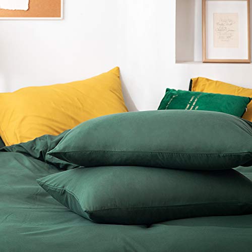 GETIYA Ropa de cama para niños, 135 x 200 cm, color verde oscuro, ropa de cama monocromática, ropa de cama de microfibra suave, juego de 2 piezas con cremallera y funda de almohada de 80 x 80 cm