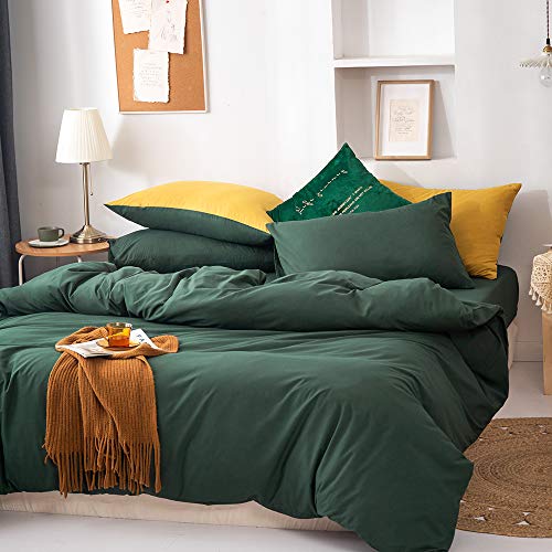 GETIYA Ropa de cama para niños, 135 x 200 cm, color verde oscuro, ropa de cama monocromática, ropa de cama de microfibra suave, juego de 2 piezas con cremallera y funda de almohada de 80 x 80 cm