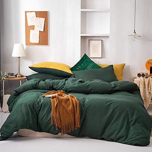 GETIYA Ropa de cama para niños, 135 x 200 cm, color verde oscuro, ropa de cama monocromática, ropa de cama de microfibra suave, juego de 2 piezas con cremallera y funda de almohada de 80 x 80 cm