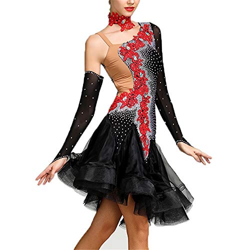 GFBVC Traje de Danza contemporánea Actuación Competición Mujeres sin Respaldo Volante de Baile Latino Vestido Floral Diamante asimétrico salón de Baile Dancewear Vestuario teatral Bailar