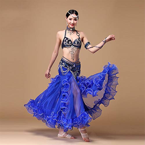 GFBVC Traje de Danza contemporánea Belly Dance Performance Ropa Moldeada Hecha a Mano del Sujetador de la Danza de Vientre Rendimiento de Vestuario (Color : Blue, Size : M)