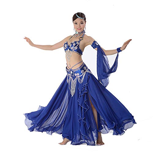 GFBVC Traje de Danza contemporánea Belly Dance Performance Ropa Moldeada Hecha a Mano del Sujetador de la Danza de Vientre Rendimiento de Vestuario (Color : Blue, Size : M)