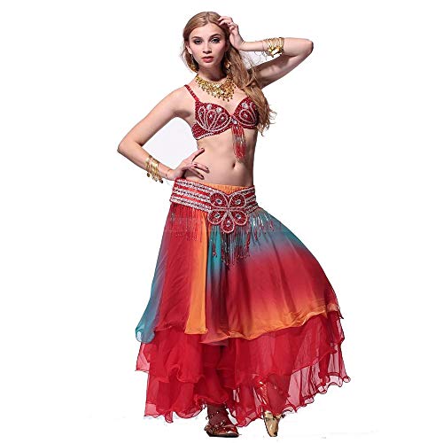 GFBVC Traje de Danza contemporánea Belly Dance Performance Ropa Moldeada Hecha a Mano del Sujetador de la Danza de Vientre Rendimiento de Vestuario (Color : Red, Size : M)