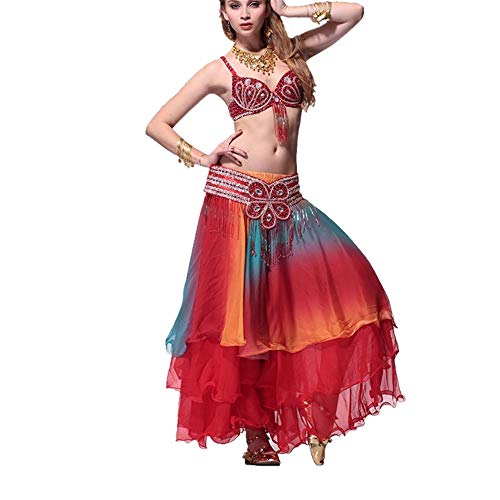 GFBVC Traje de Danza contemporánea Belly Dance Performance Ropa Moldeada Hecha a Mano del Sujetador de la Danza de Vientre Rendimiento de Vestuario (Color : Red, Size : M)