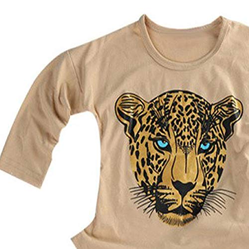 ggudd Niña Leopardo Impreso Manga Larga Tops y Polainas Pantalones Conjuntos de Trajes(Caqui,5-6 años)