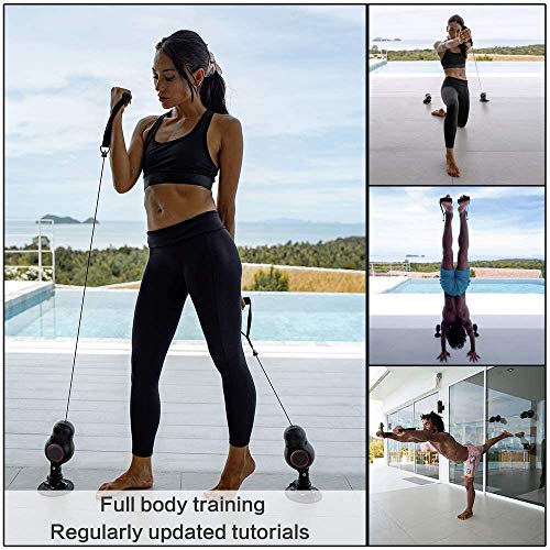 GHH Multifunción Tirador de Cuerda con ventosas Entrenamiento en Suspension multiestaciones 1.7m Bandas elásticas de Pilates Correas De Suspension,2 Black