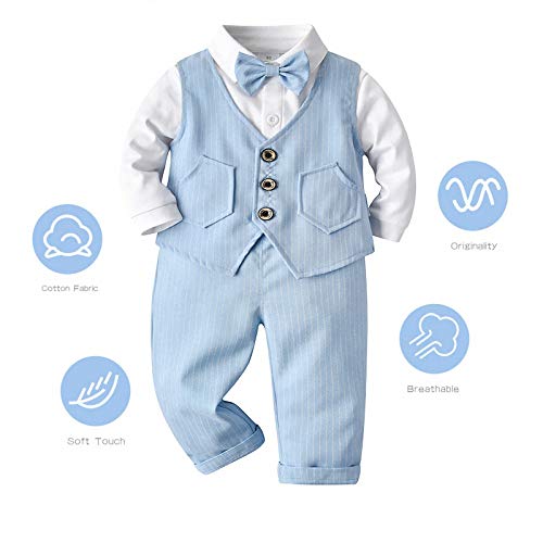 GHQYP Regalos para Bebes De 1 Año,Little Gentleman Outfits Conjuntos de 3 Piezas para 9-48 Meses,Blue,80(9-12Months)