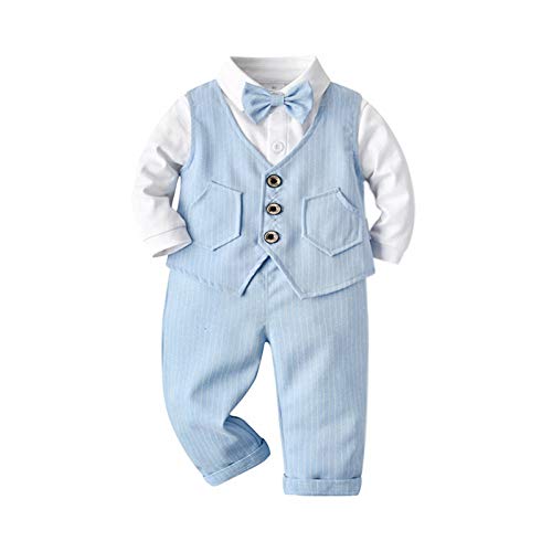 GHQYP Regalos para Bebes De 1 Año,Little Gentleman Outfits Conjuntos de 3 Piezas para 9-48 Meses,Blue,80(9-12Months)
