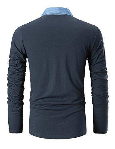 GHYUGR Polo para Hombre Mangas Largas Denim Costura Camisas Algod¨®n Slim Fit Camiseta Golf Poloshirt T-Shirt Oficina BOT¨®n Cuello,Azul Marino,XL