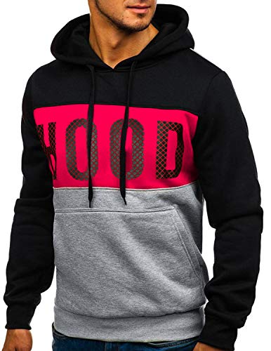 GHYUGR Sudadera con Capucha Hombre Contraste con Bolsillo Otoño Invierno Estampado Deporte Outwear Hoodie Pullover,Negro,L