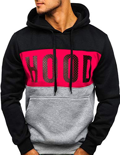 GHYUGR Sudadera con Capucha Hombre Contraste con Bolsillo Otoño Invierno Estampado Deporte Outwear Hoodie Pullover,Negro,M