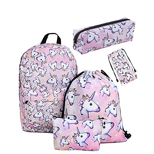 Giddah impreso unicornio Bolso de vidrios, caja de lápiz, bolso cosmético, bolso con cordón, Deportes riñonera,mochila 6pack Set adolescentes para la escuela (pink)