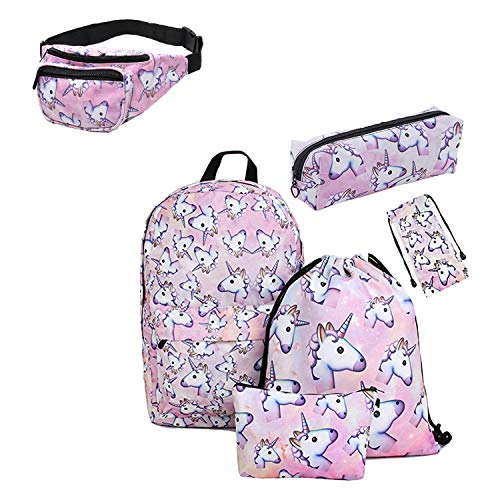 Giddah impreso unicornio Bolso de vidrios, caja de lápiz, bolso cosmético, bolso con cordón, Deportes riñonera,mochila 6pack Set adolescentes para la escuela (pink)