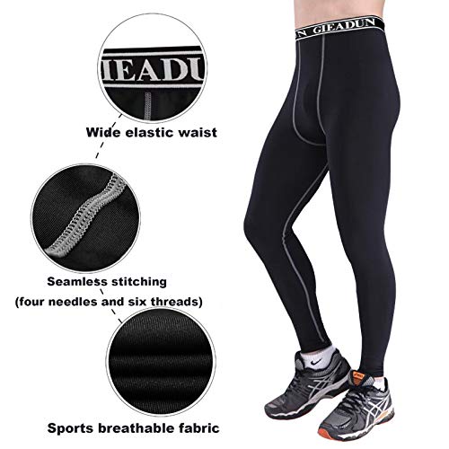 GIEADUN 2 Piezas Leggings Hombre, Pantalón de Compresión Secado Rápido Pantalones Deporte Mallas Largas para Running Fitness Yoga (Negro, L)