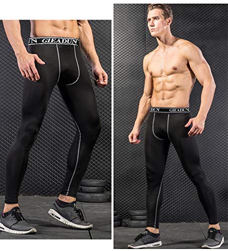 GIEADUN 2 Piezas Leggings Hombre, Pantalón de Compresión Secado Rápido Pantalones Deporte Mallas Largas para Running Fitness Yoga (Negro, L)
