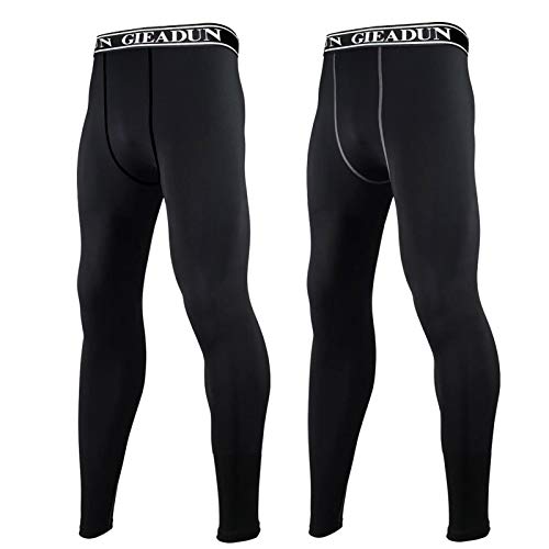 GIEADUN 2 Piezas Leggings Hombre, Pantalón de Compresión Secado Rápido Pantalones Deporte Mallas Largas para Running Fitness Yoga (Negro, L)