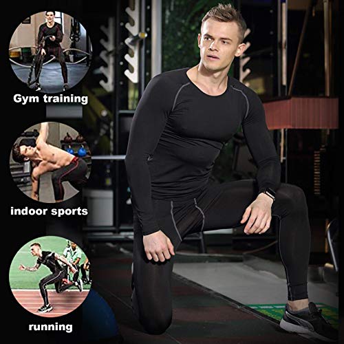 GIEADUN 2 Piezas Leggings Hombre, Pantalón de Compresión Secado Rápido Pantalones Deporte Mallas Largas para Running Fitness Yoga (Negro, L)