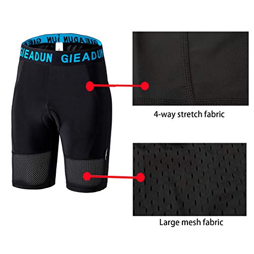 GIEADUN Hombre Pantalones Cortos de Bicicleta Shorts de Ciclismo Hombre con 20D Acolchado MTB Ciclismo Pantalones Cortos Ropa Interior de Bicicleta estáticas (Negro, XXL)