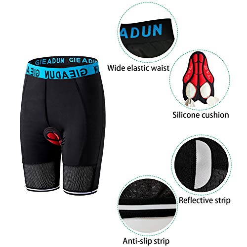 GIEADUN Hombre Pantalones Cortos de Bicicleta Shorts de Ciclismo Hombre con 20D Acolchado MTB Ciclismo Pantalones Cortos Ropa Interior de Bicicleta estáticas (Negro, XXL)