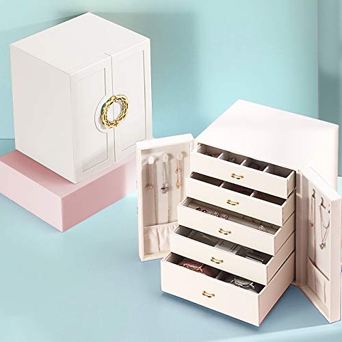 Gifort Caja Joyero, Caja de Joyas Grande Estuche Organizador de Joyas Doble Puerta con 5 Cajones para Anillos Pendientes Relojes, Regalo para Niñas Mujeres