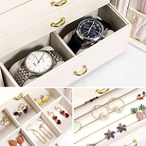 Gifort Caja Joyero, Caja de Joyas Grande Estuche Organizador de Joyas Doble Puerta con 5 Cajones para Anillos Pendientes Relojes, Regalo para Niñas Mujeres