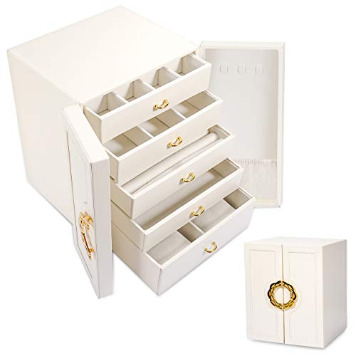 Gifort Caja Joyero, Caja de Joyas Grande Estuche Organizador de Joyas Doble Puerta con 5 Cajones para Anillos Pendientes Relojes, Regalo para Niñas Mujeres Gifort Caja Joyero, Caja de Joyas Grande Estuche Organizador de Joyas Doble Puerta con 5 Cajones para Anillos Pendientes Relojes, Regalo para Niñas Mujeres