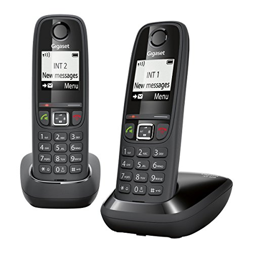 Gigaset Siemens AS405 Duo - Juego de teléfonos fijos inalámbricos (2 terminales, con pantalla), color negro [Versión Importada]