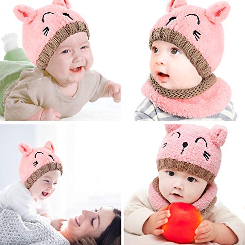 GIKPAL Niños Bebe Sombrero y Bufanda, Invierno Bebé Beanie Bufandas Set Tejido Gorro Punto Caps Sombreros Bufanda de Punto Cuello Redondo