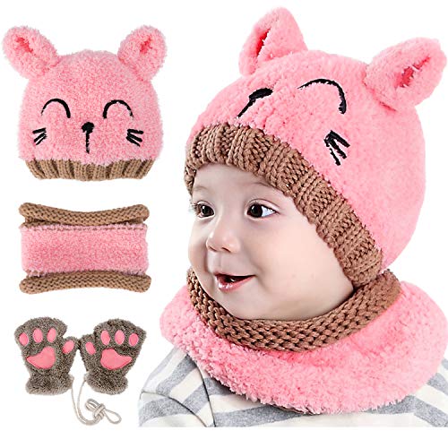 GIKPAL Niños Bebe Sombrero y Bufanda, Invierno Bebé Beanie Bufandas Set Tejido Gorro Punto Caps Sombreros Bufanda de Punto Cuello Redondo